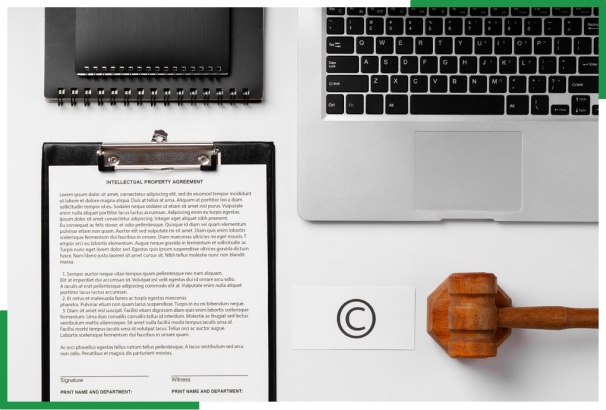 Legal document, gavel and laptop representing offshore professional legal and business support services USA