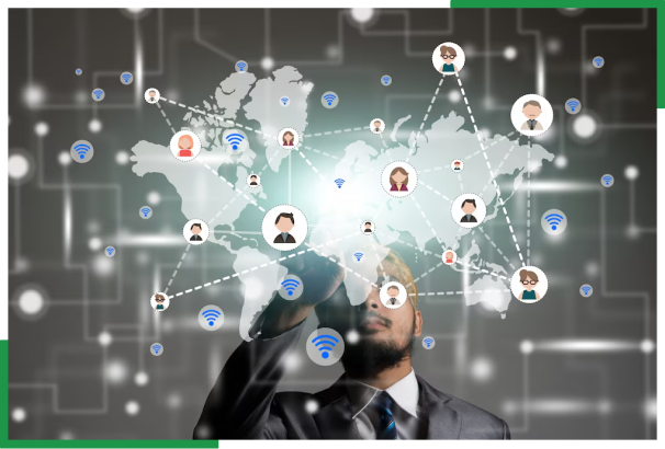 LinkedIn marketing visual showing global network and offshore professional outreach solutions USA