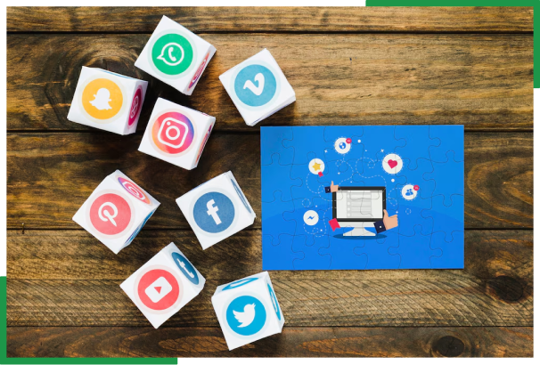 Social media cubes representing SMM and offshore digital marketing solutions to boost online presence USA