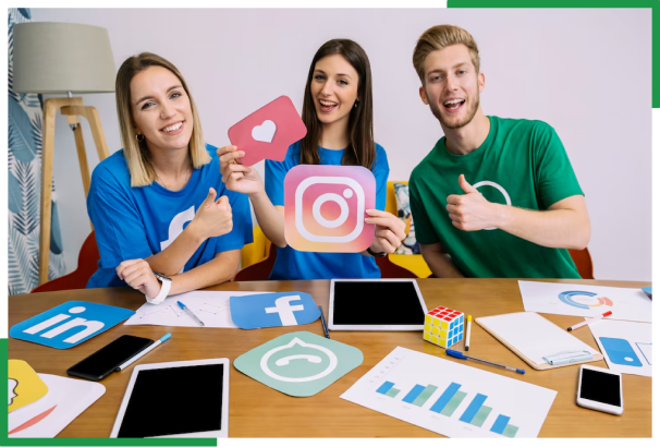 Team showcasing social media optimization strategies for offshore digital marketing and brand visibility USA